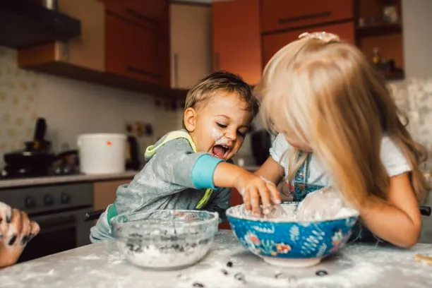 Children with Autism 22 kids is playing with flour